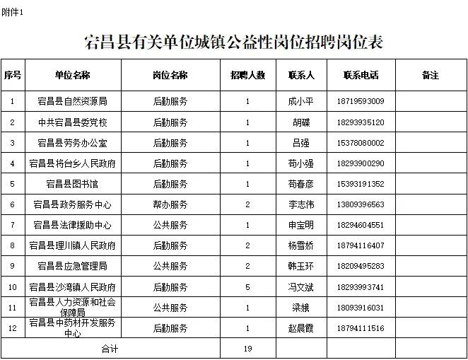 2024年甘肃陇南宕昌宕昌县有关单位招聘公益性岗位人员19人公告