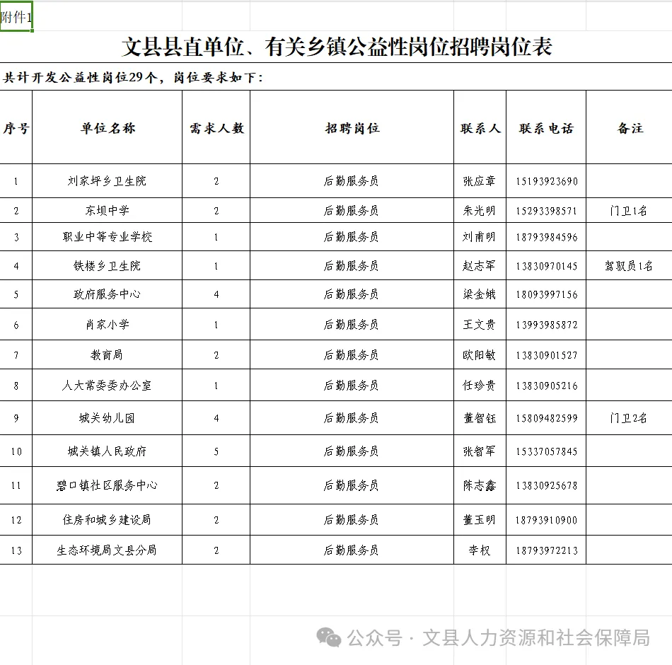 2024年甘肃陇南文县招聘公益性岗位人员29人公告